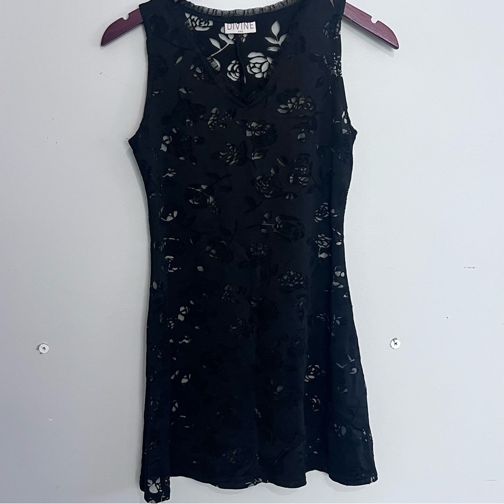 Black Floral Lace Mini Dress Y2K Little Black Dress 90s